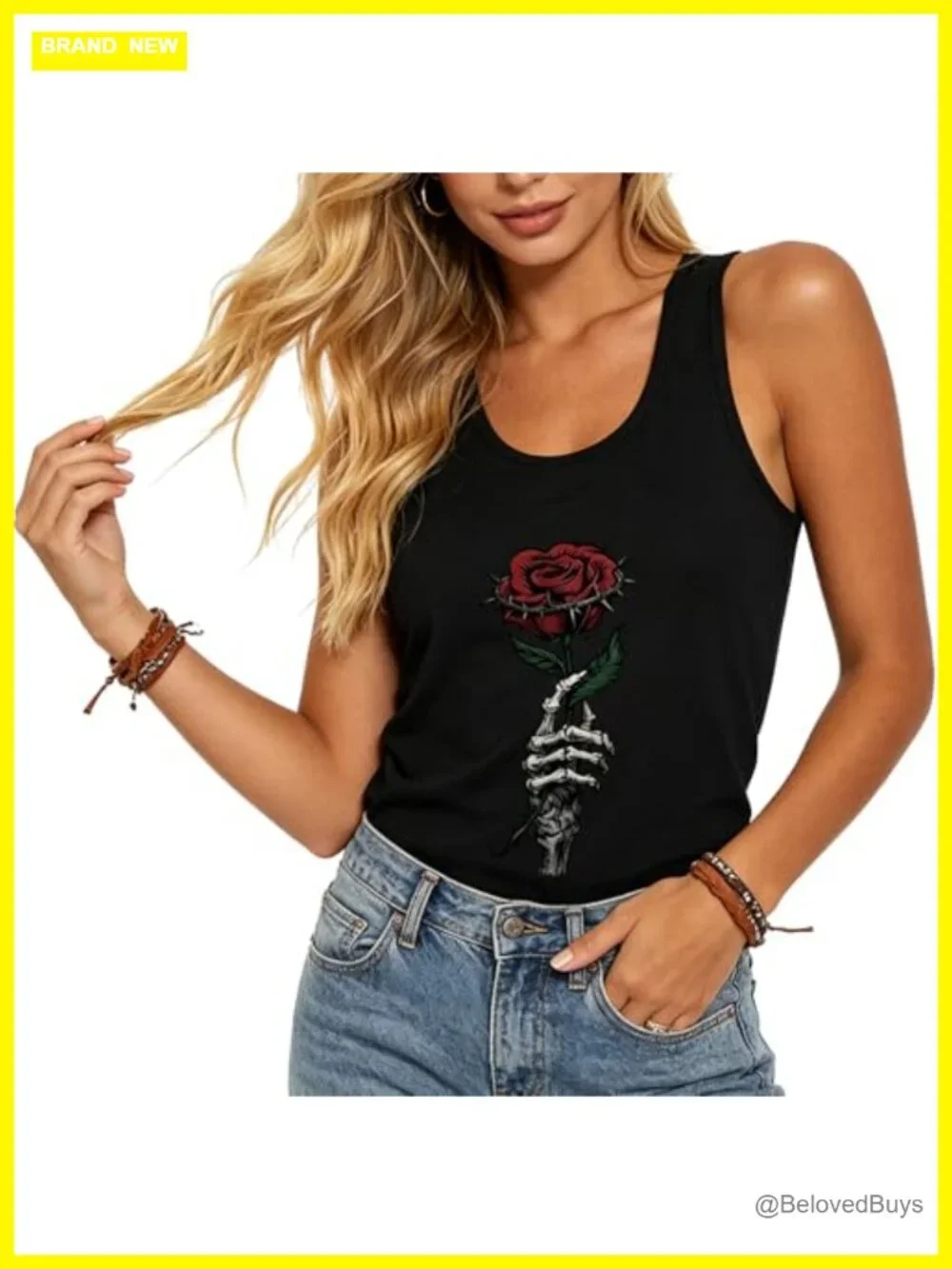 Punk Goth Graphic Tank Top Cotton Sleeveless Crewneck Distressed Vest